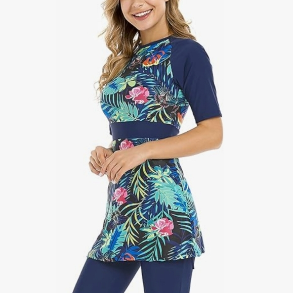 FOKULUNDA | floral short sleeve modest padded swim tankini top - Picture 6 of 6